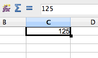 Copie écran Excel : une cellule Excel contenant la valeur 125